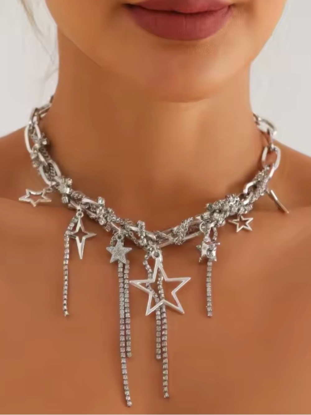 Kohl's Silver Star Tassel Charm Statement Necklace